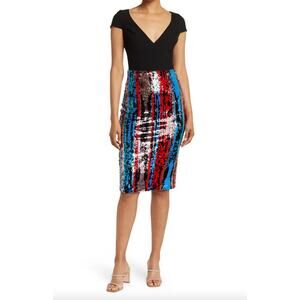 Dress the Population Womens Size Small Dress Cap Sleeve Plunge Sequin Black NEW